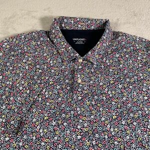 UNTUCKit Polo Shirt‎ Mens XL Navy Multicolor Floral 100% Pima Cotton Knit Casual